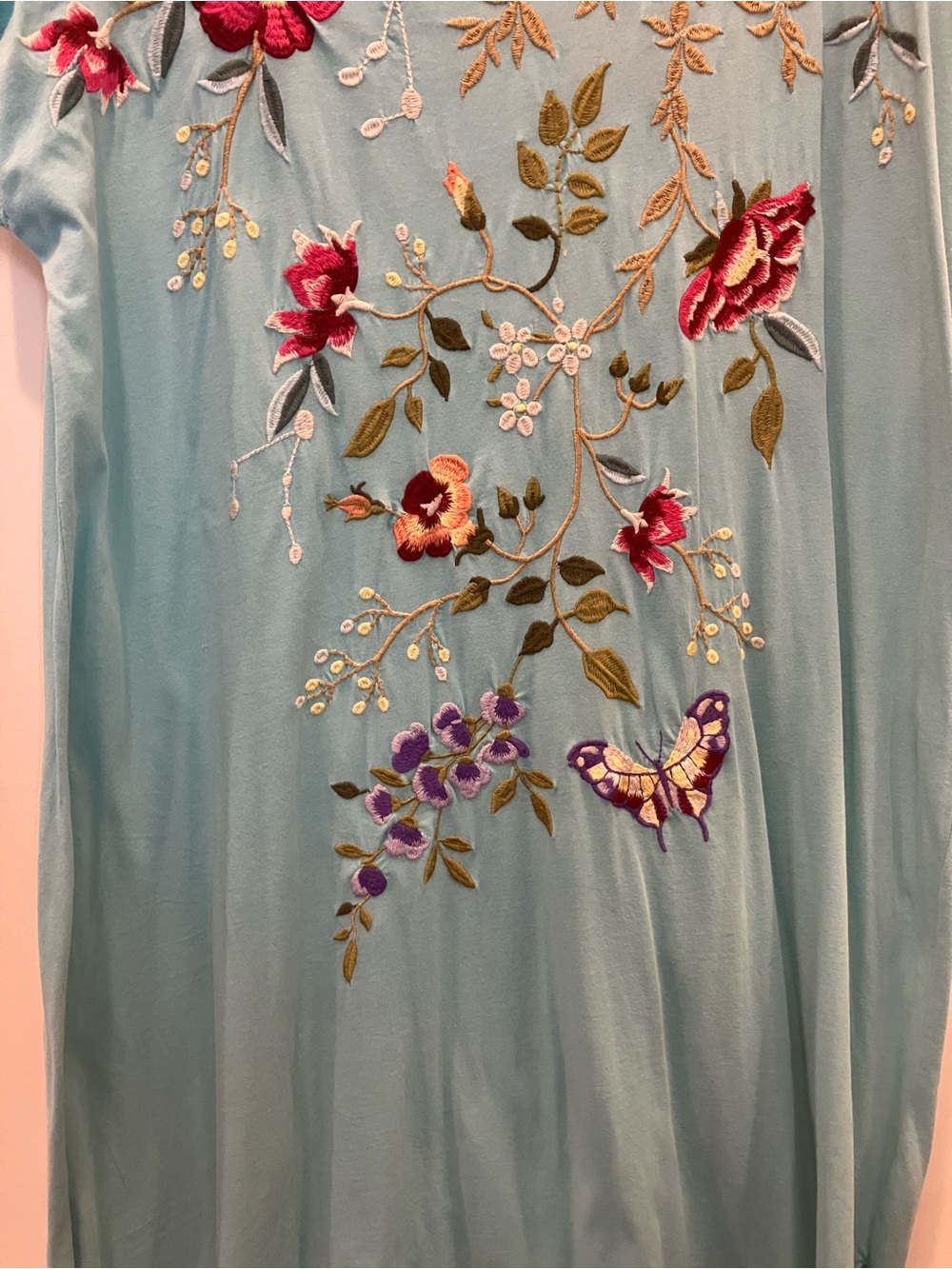 Johnny Was aqua embroidered floral Dress with multicolor blooms - Picture 3 of 10